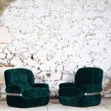 Fauteuil en velours vert "spage age" par Beka, 1970
