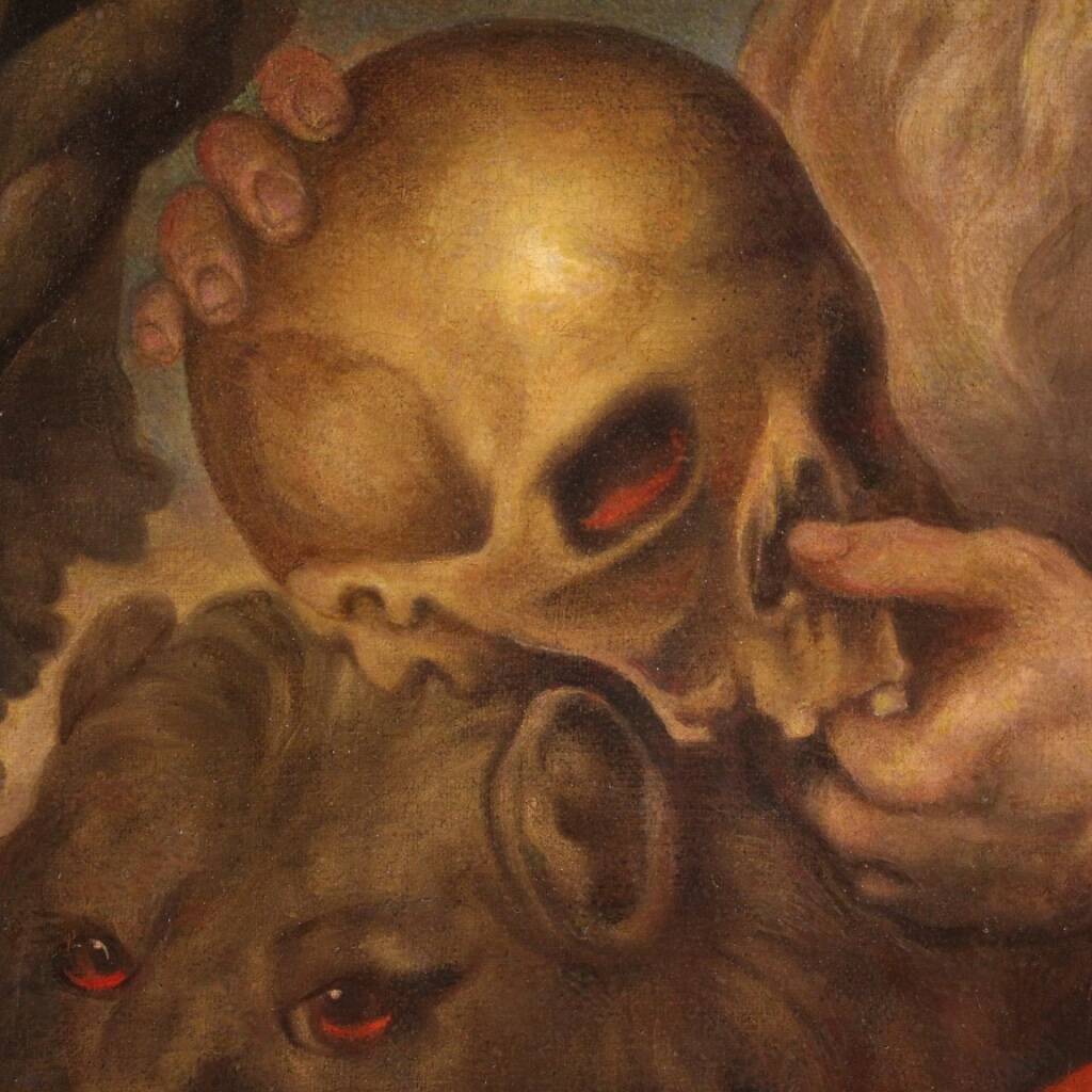 Antique religious painting from the 17th century, Saint Jerome