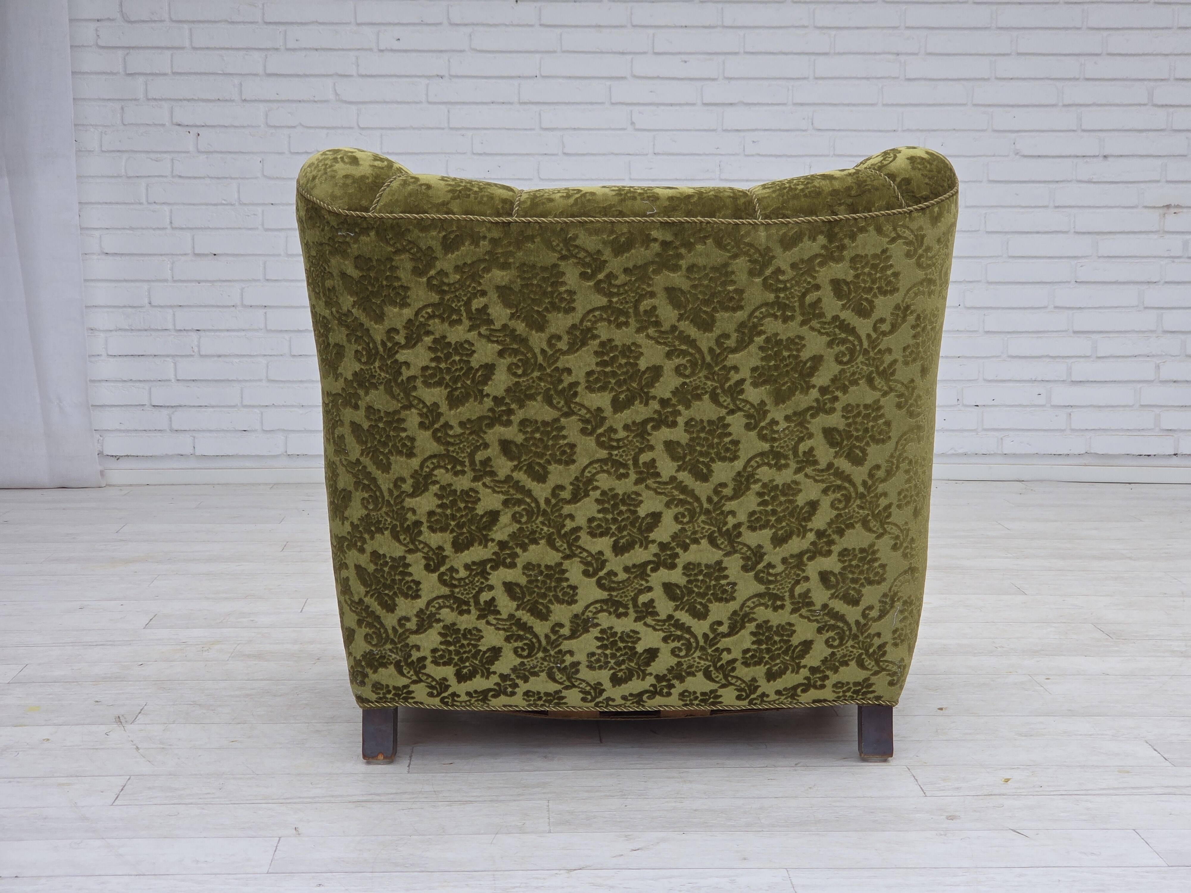 1950s, Danish relax chair, furniture velour, oak wood.