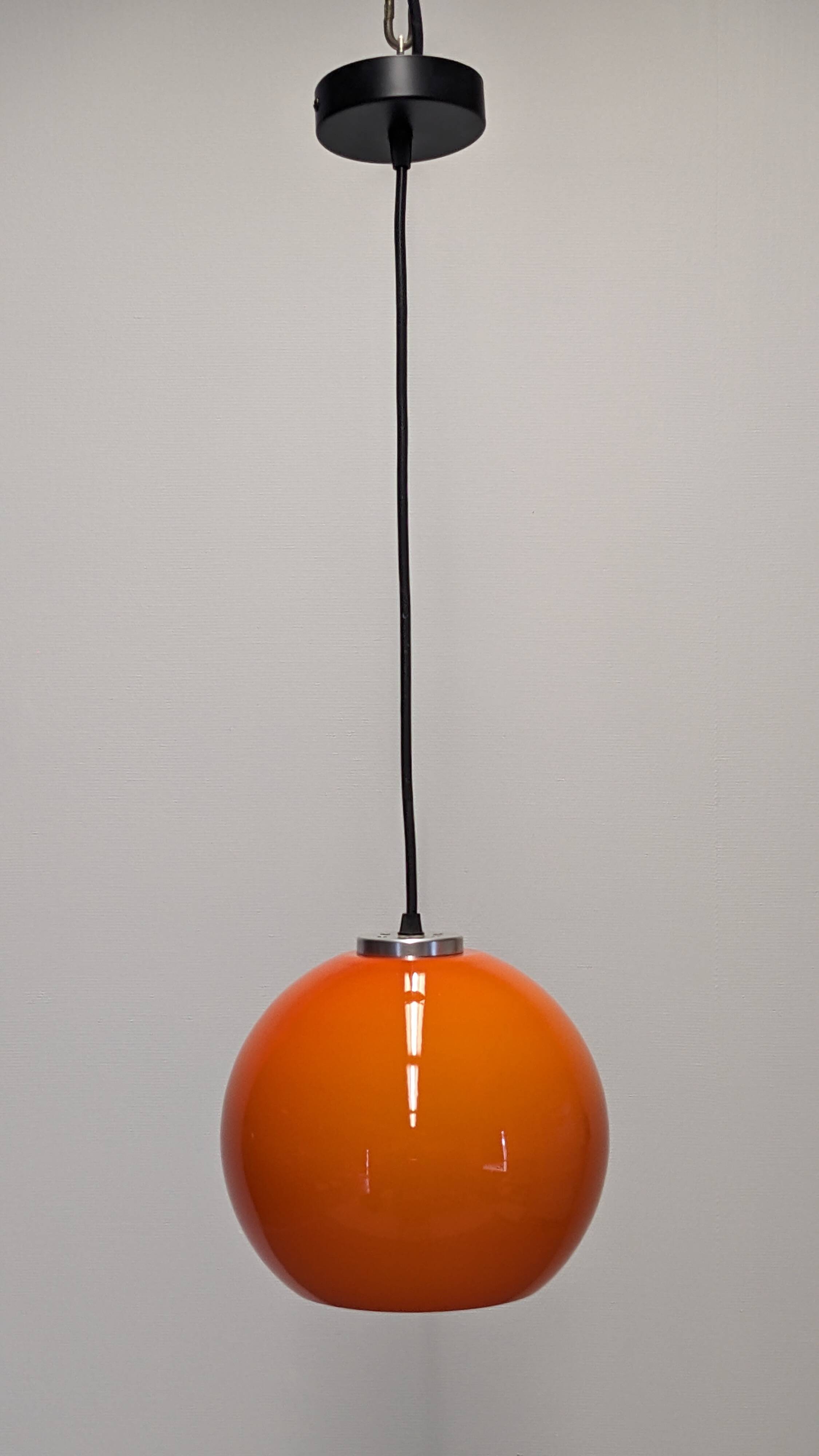 Orange opaline ball pendant light, 60s/70s