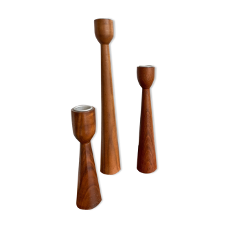 Danish candlestick trio in Teak - 1960