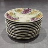 Set of 12 antique earthenware plates in slip with grapes and vines