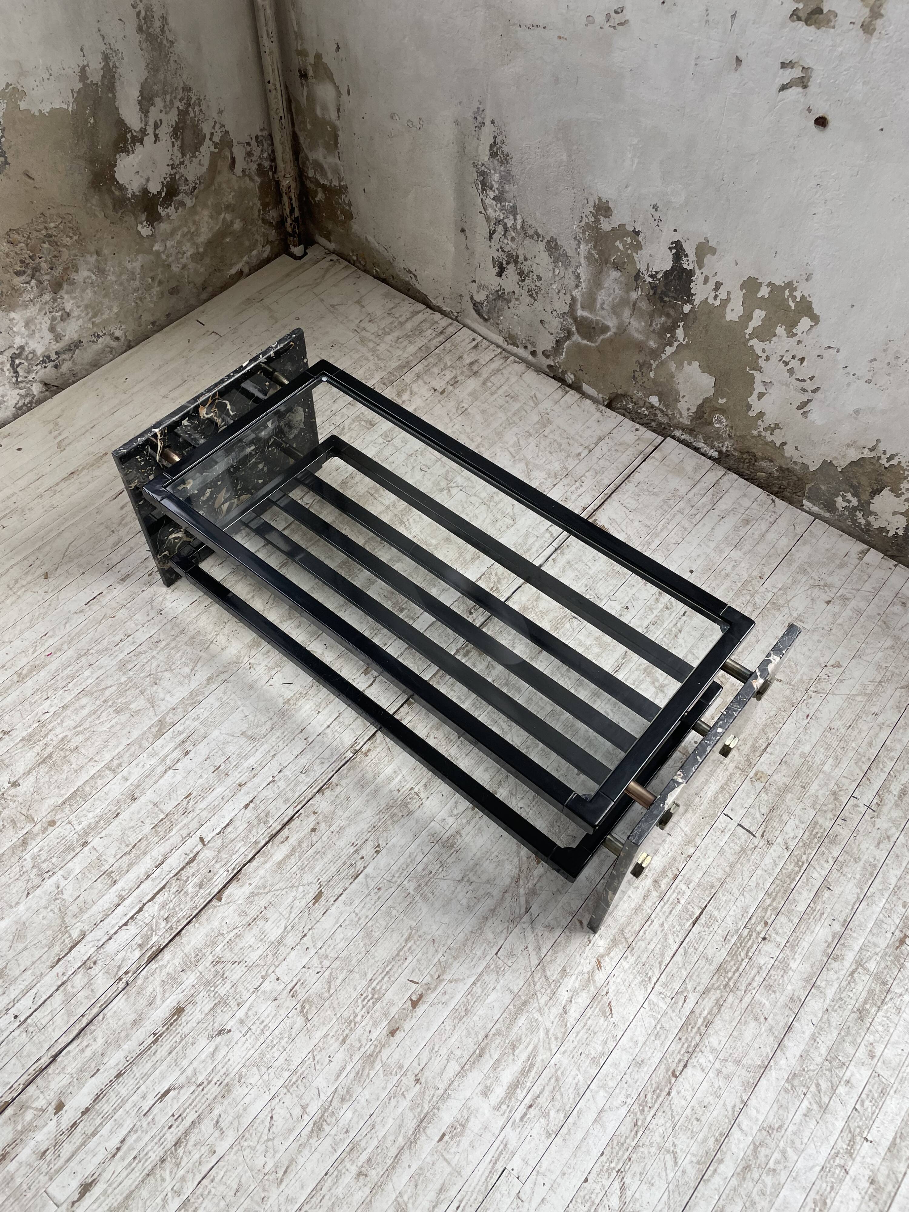 80s Italian marble and glass coffee table