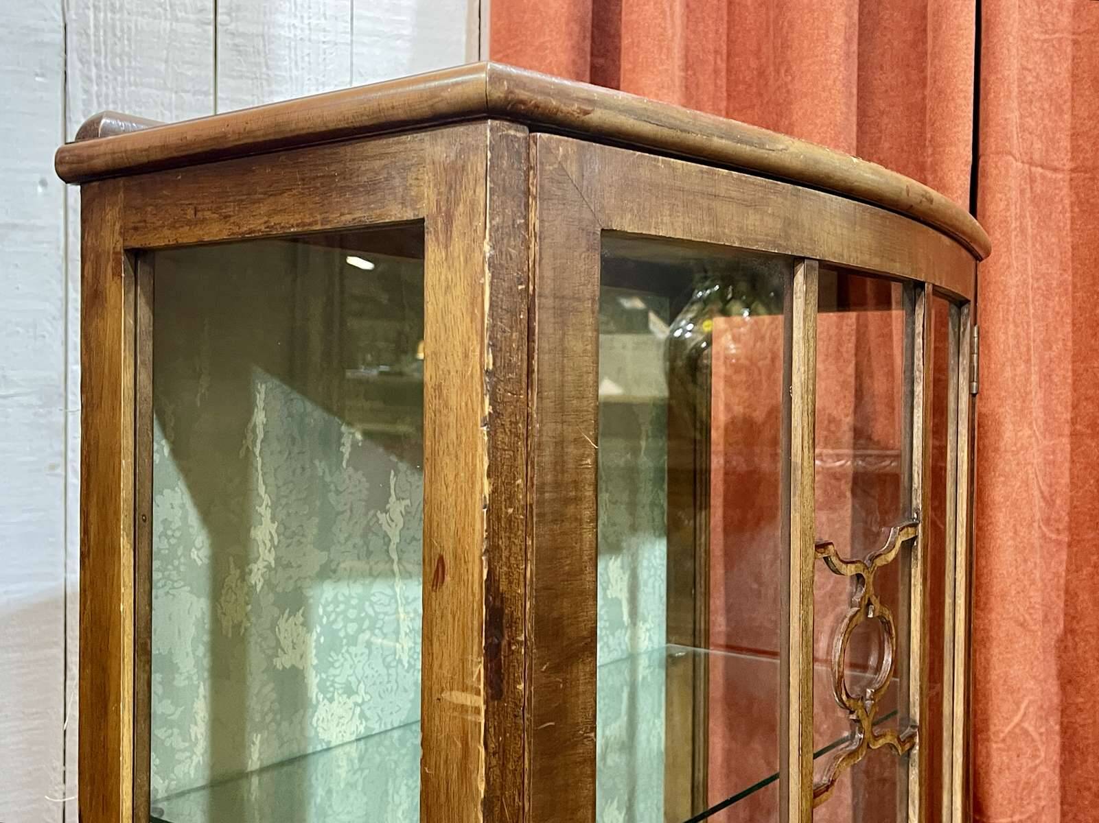 1950s English walnut display cabinet