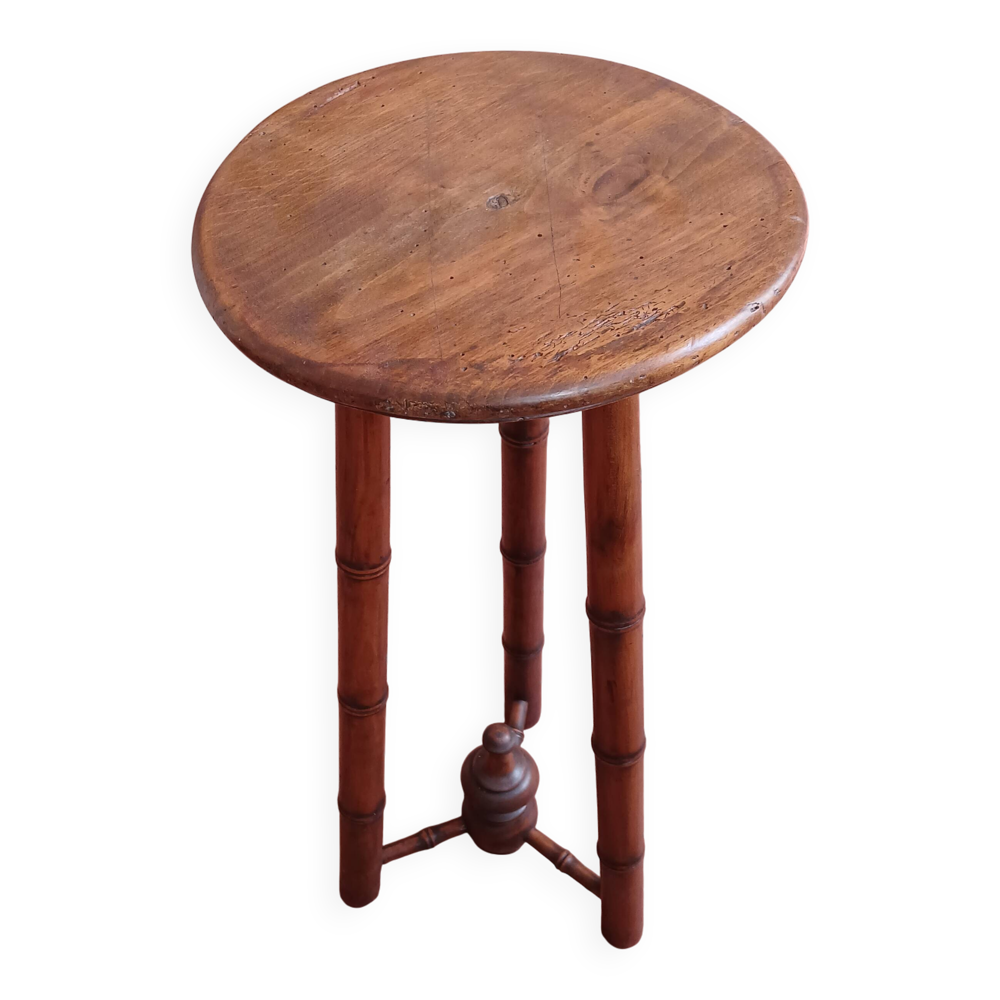Turned wooden tripod stool