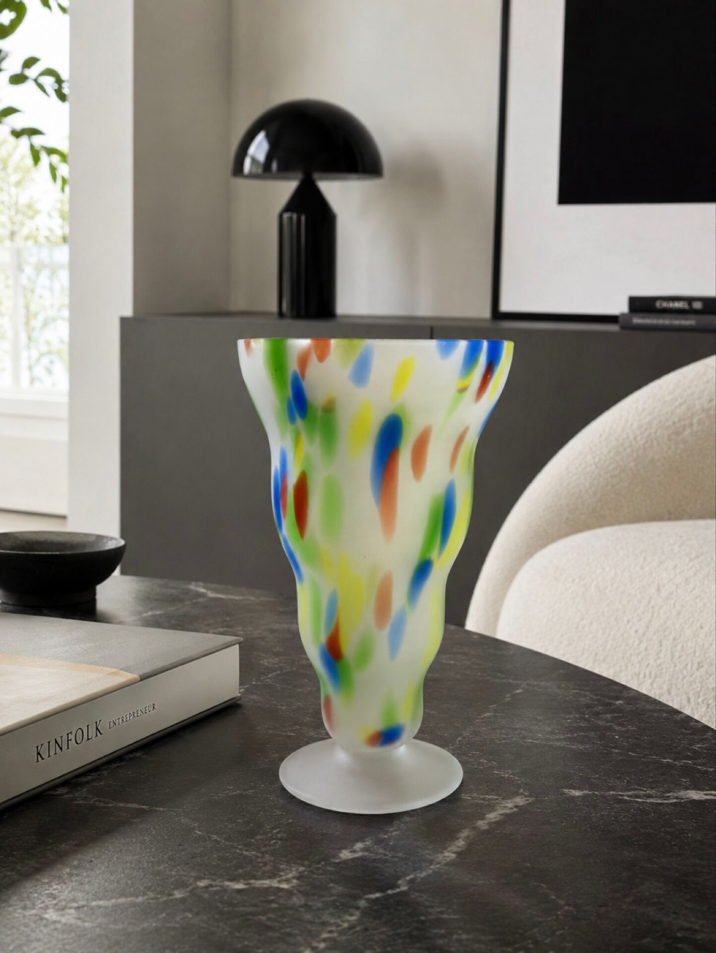 Frosted glass vase with multicoloured inclusions – Murano style