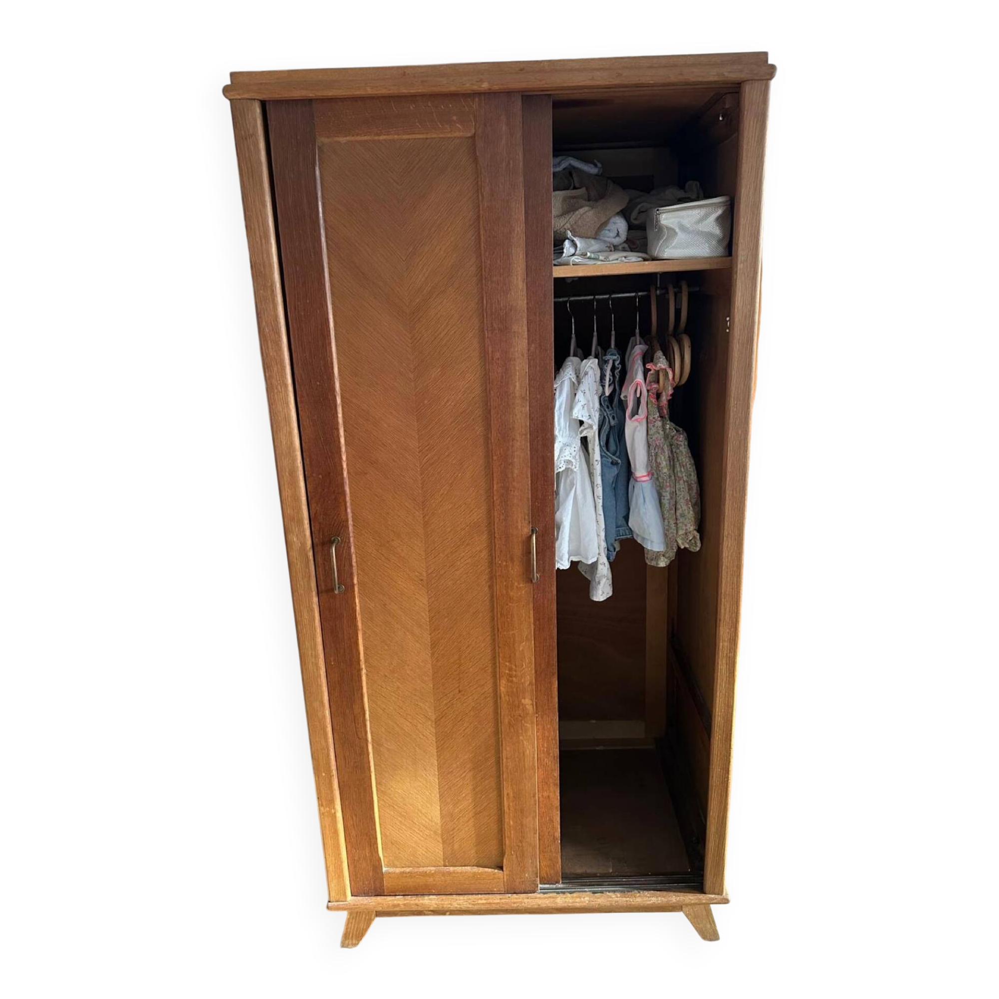 Scandinavian wooden wardrobe with sliding doors