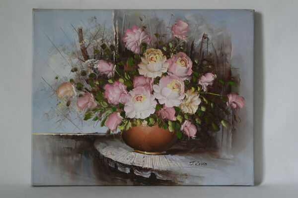 Tableau huile bouquet de fleurs