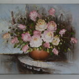 Tableau huile bouquet de fleurs