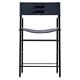 Contemporary classic bar stool with a navy blue leather backrest and black rubber metal.