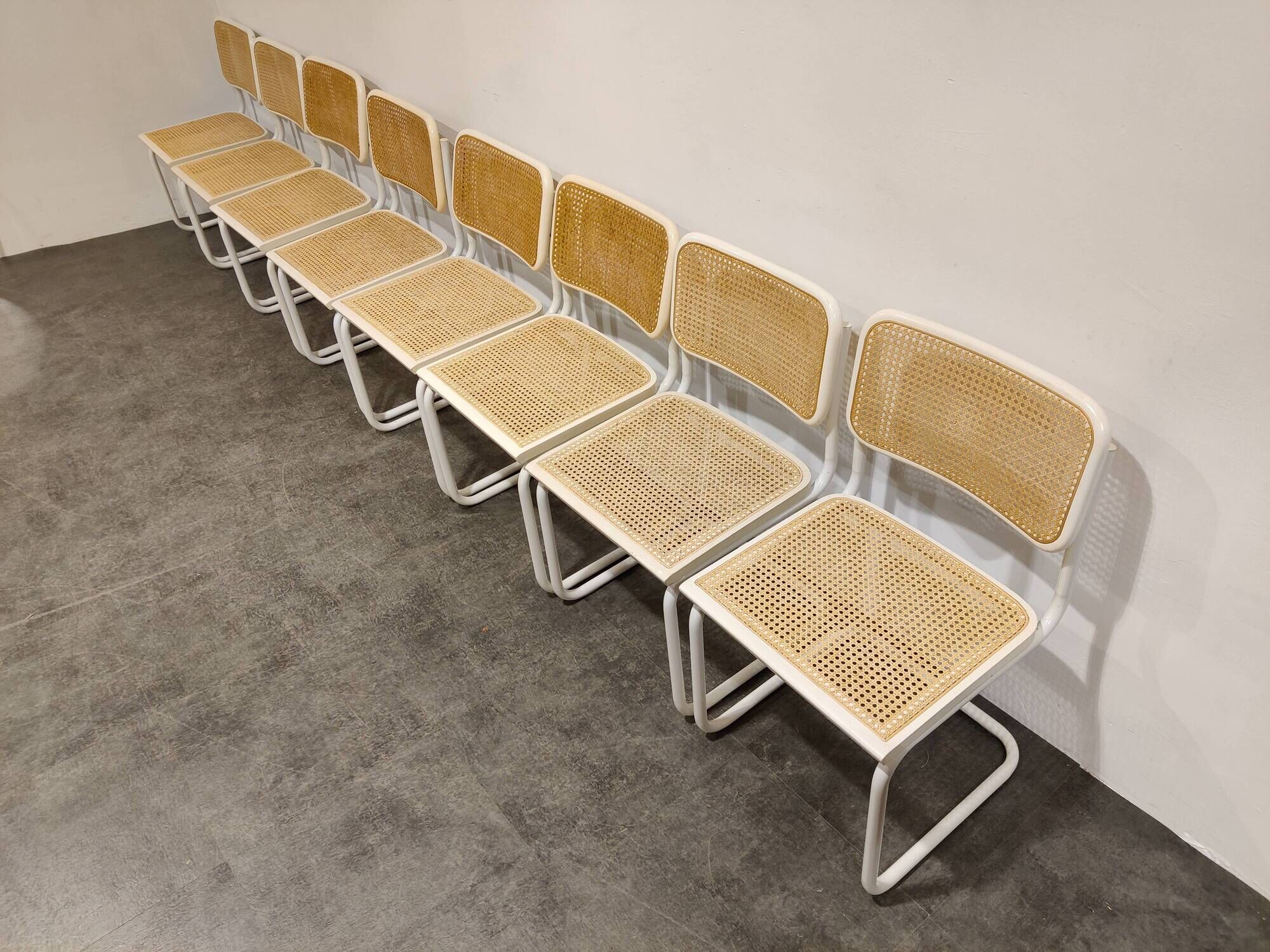 Set of 8 vintage Marcel Breuer Cesca chairs, made in italy, 1970s
