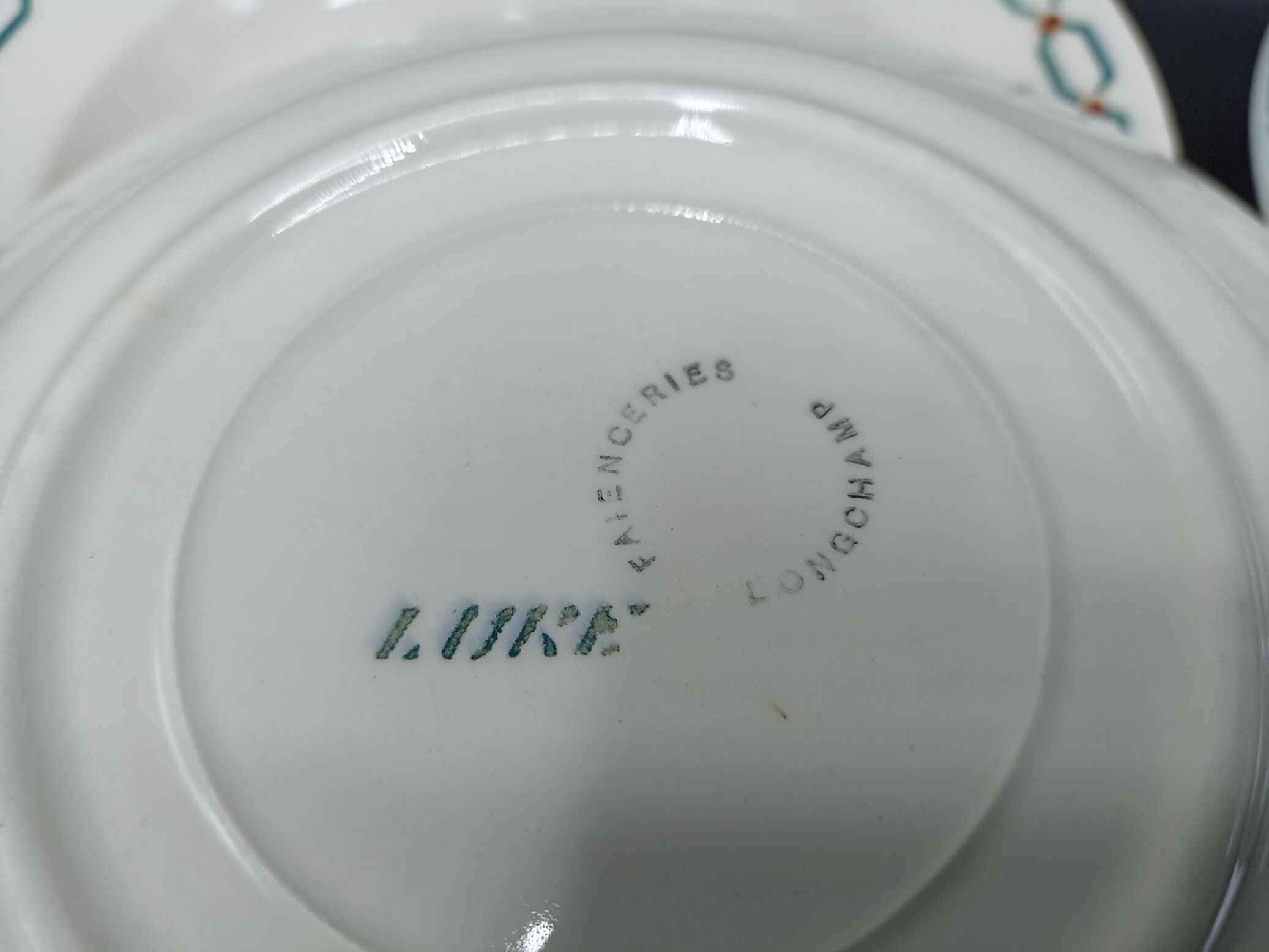 Mismatched set of old plates + dish - Green