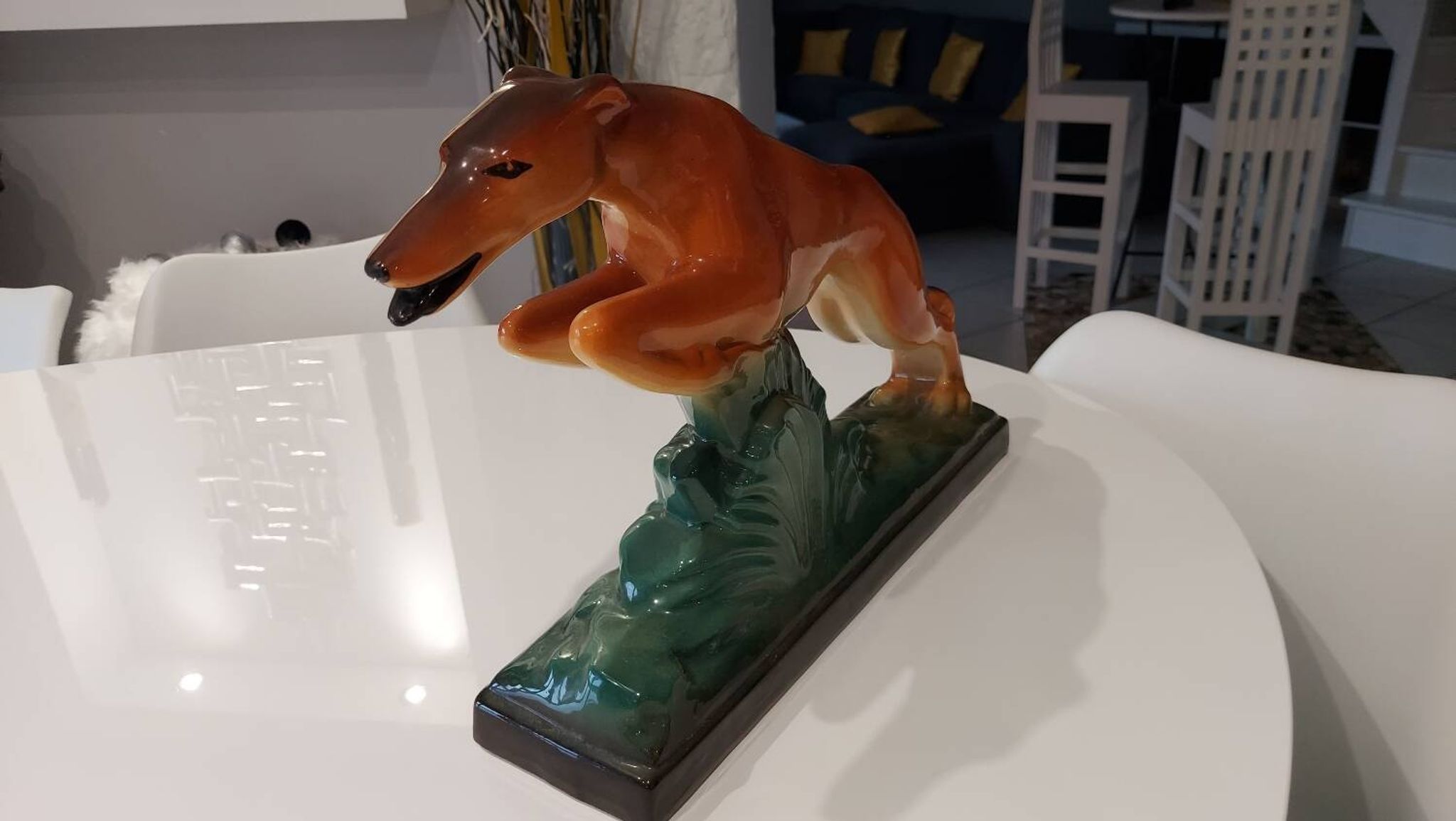 Sculture ceramique lévrier art déco années 1930