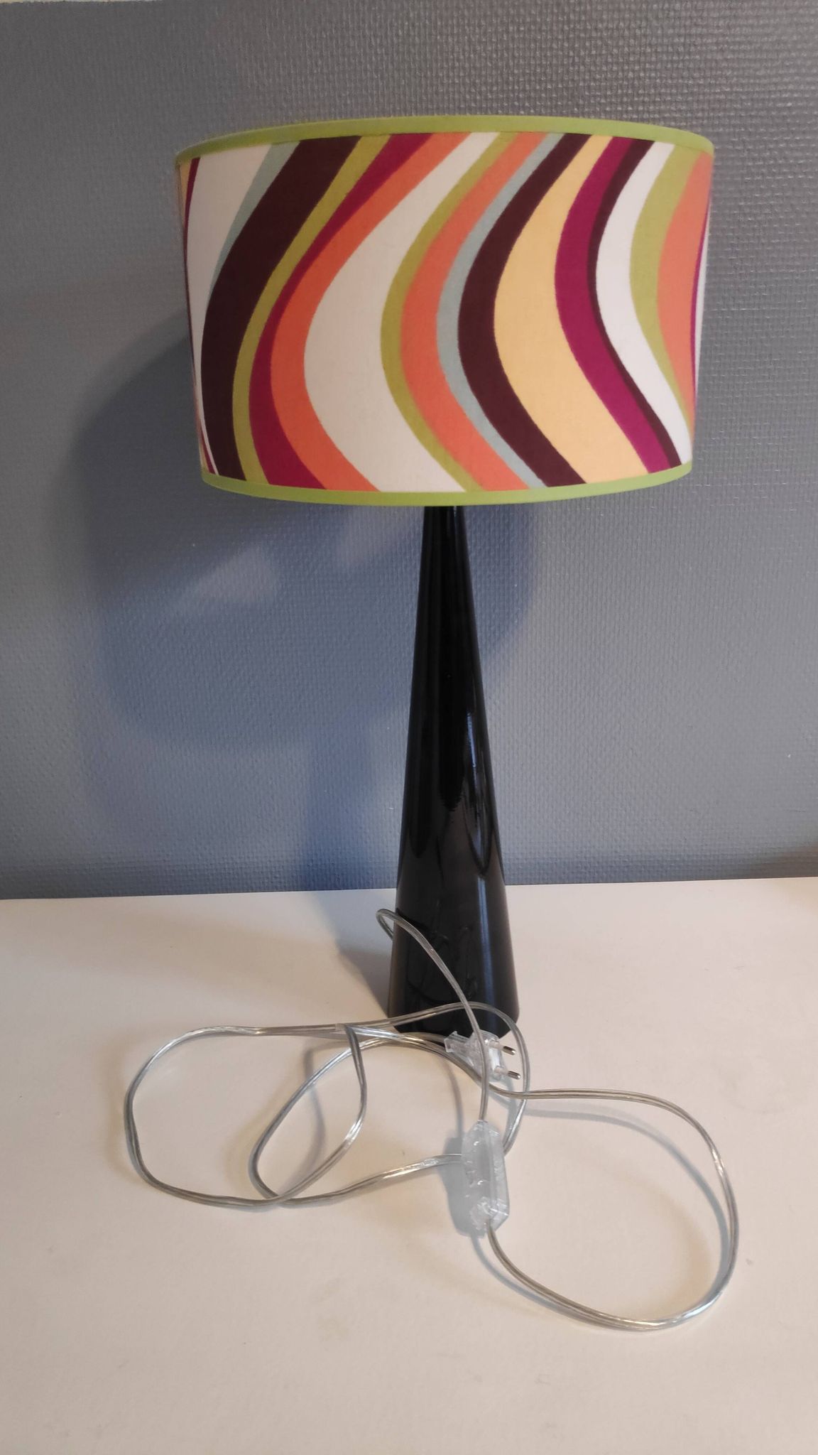 black lace-up foot lamp design and vintage printed lampshade