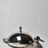 Vintage silver metal duck foie gras bell