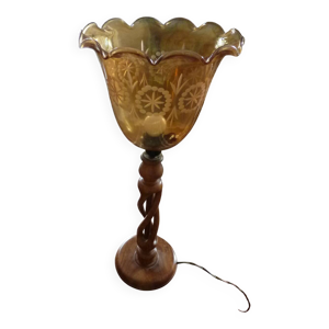 Lampe en bois tourné - verre
