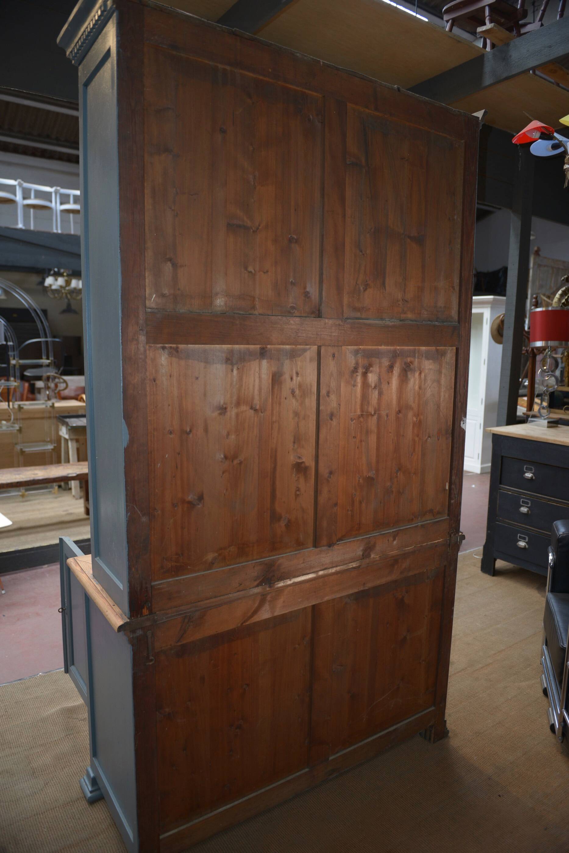 Bookcase sideboard with 2 bodies in gray patinated fir