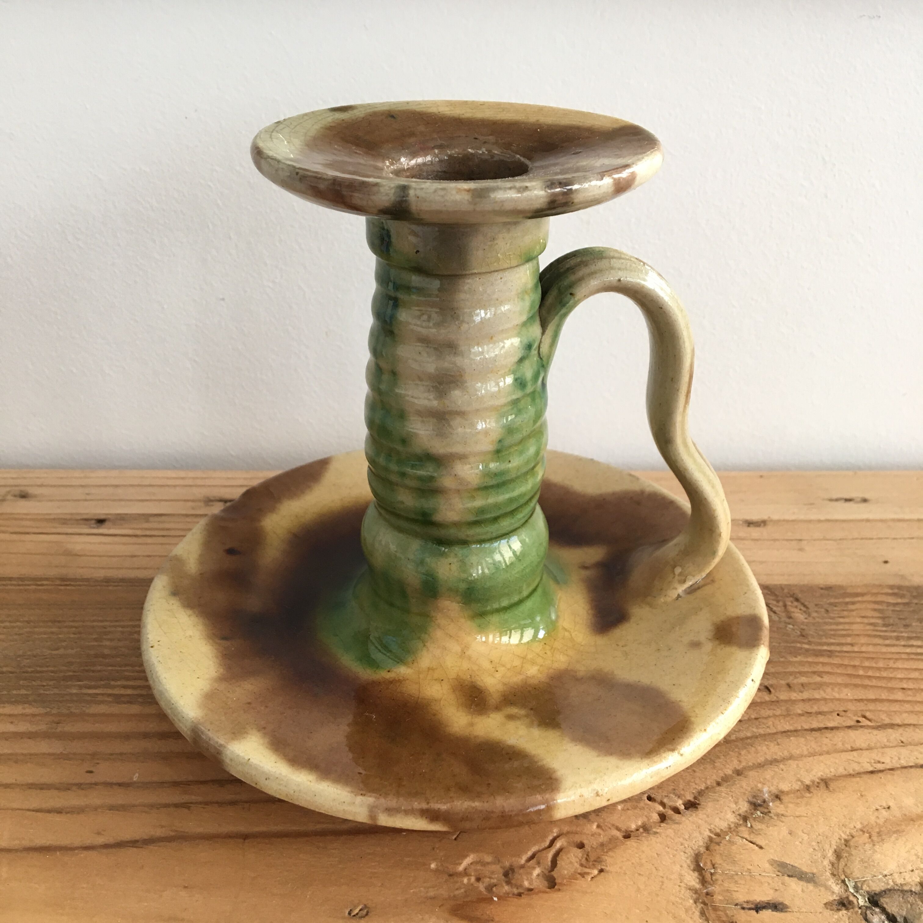 Glazed ceramic candle holder signed plato 50s