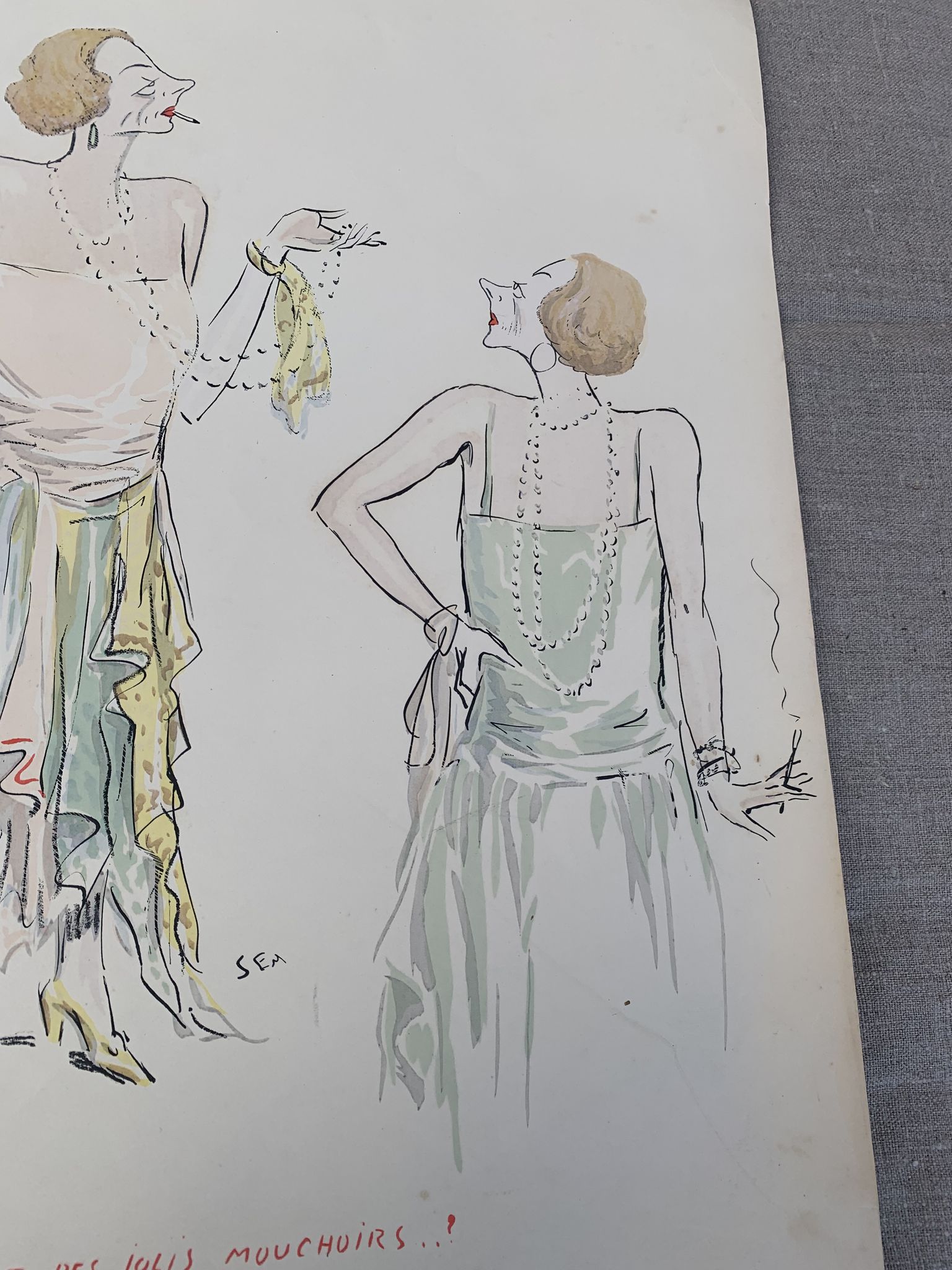 Lithograph Who wants my pretty handkerchiefs? SEM, circa 1924 Georges Goursat dit Sem, collector