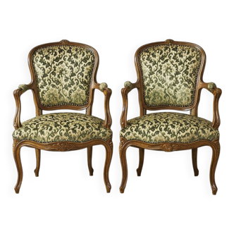 Pair of Louis XV style armchairs, finely carved from solid wood.