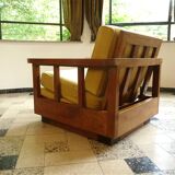 Ensemble de 2 fauteuils club Art Déco cubiste en bois et velours, Allemagne 1920