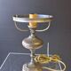 Very pretty lamp in tin with an opaline glass globe in very good condition.