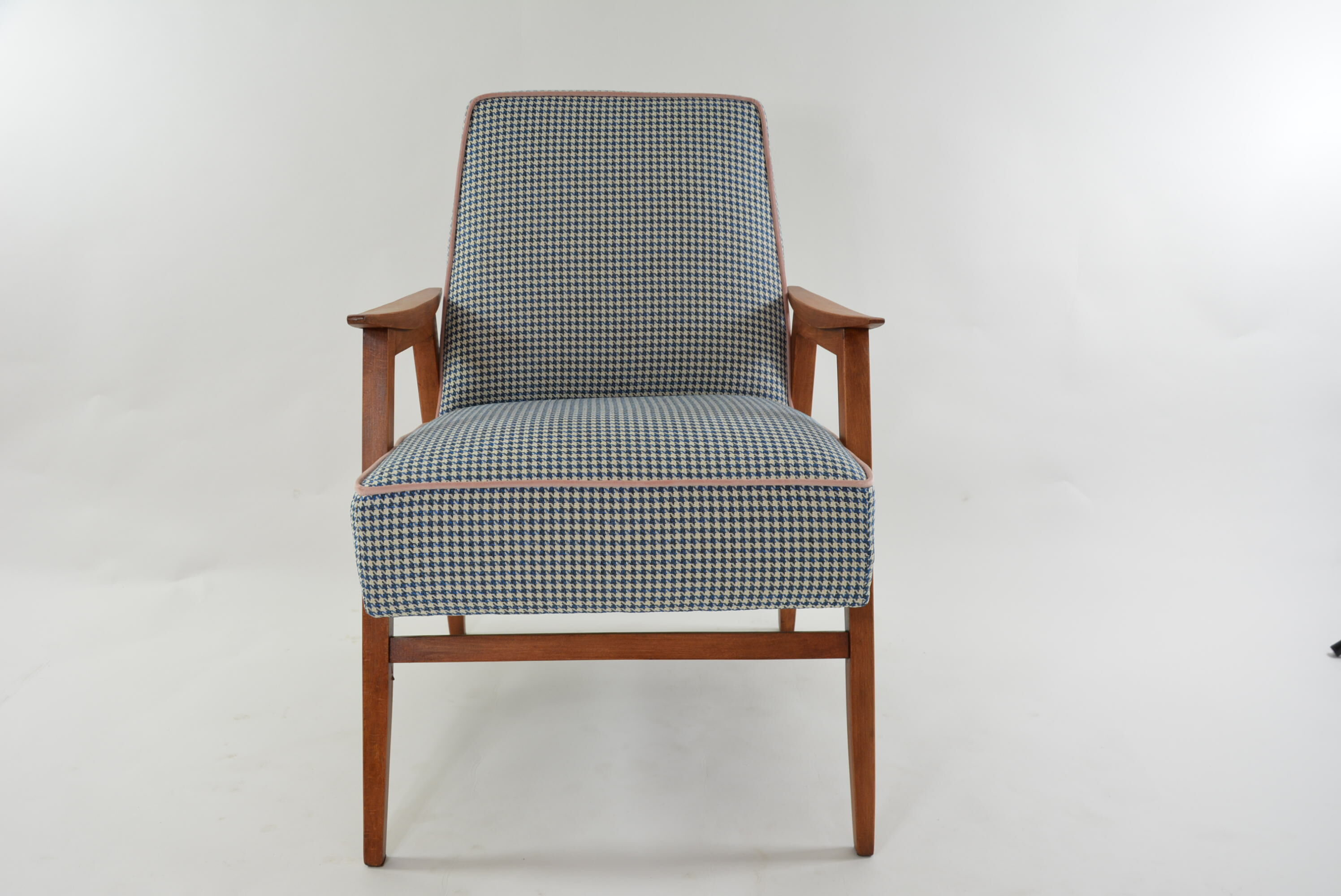 Fauteuil Lune pieds de poule bleu