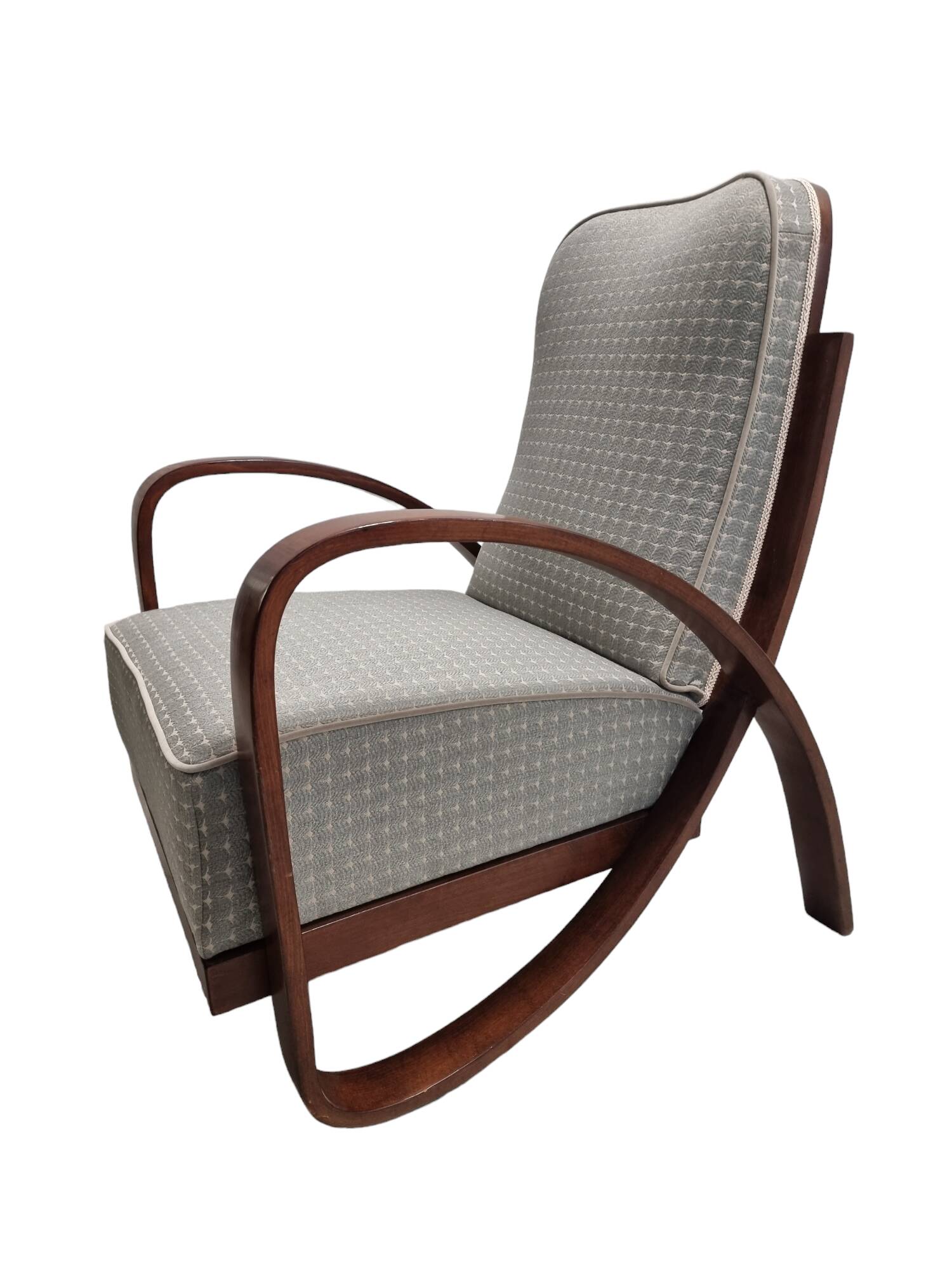 Hungarian Art Deco Lounge chair with curved, bentwood walnut armrests, 1930s