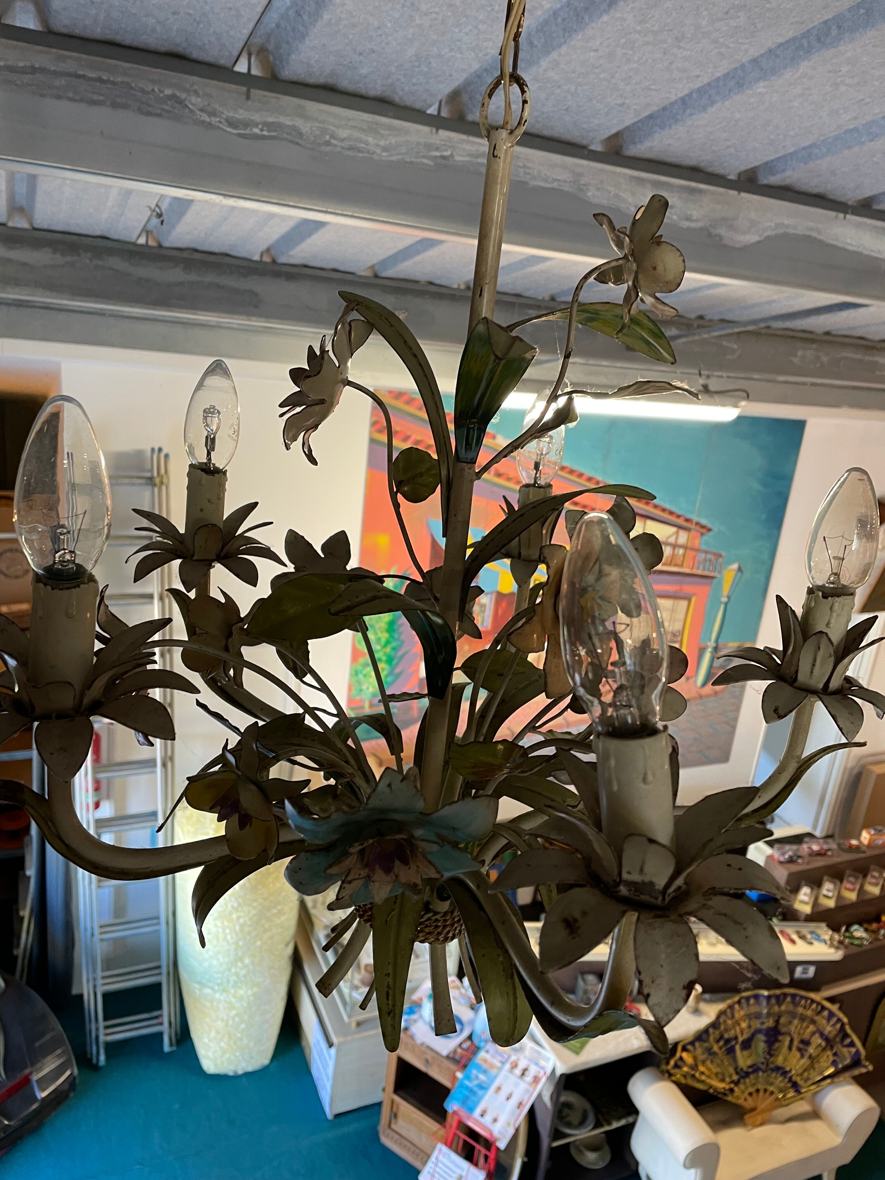 Flower painted metal chandelier