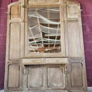 Antique oak entrance hall wardrobe. Mirror. Early 20th century.