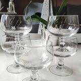 Set of 5 finely cut crystal ice / fruit cups with 2 frosted wheat cob patterns