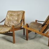 BRUKSBO / vintage Hunter safari easy chairs (2) / Torbjørn Afdal / Norway 1960s