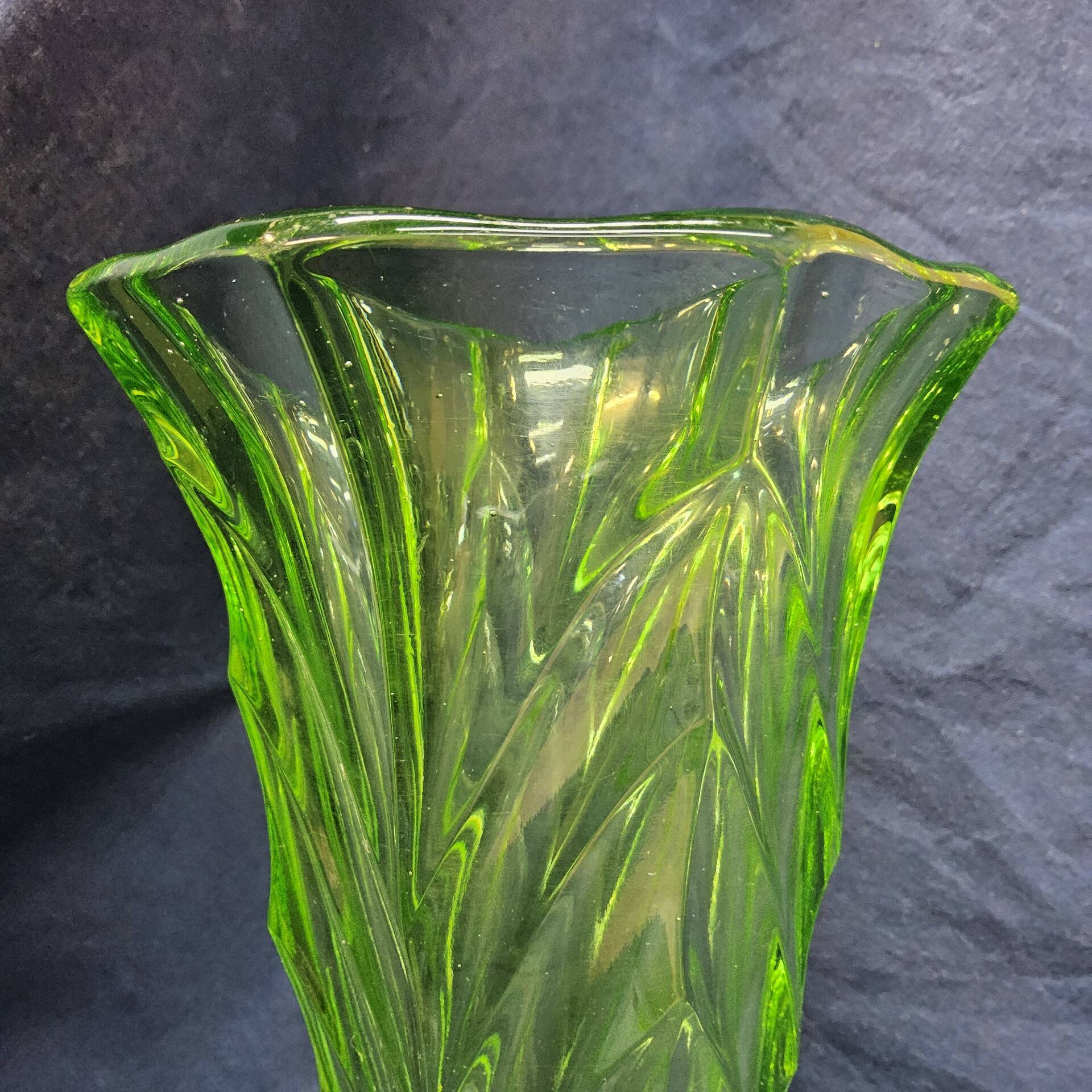 Antique Art Deco Bohemian uranium vase / geometric glass