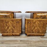 Art Decò bedside tables in blond walnut with drawer and shelf