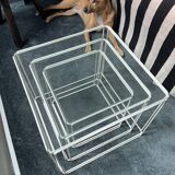 3 nesting tables by Max Sauze for Isocèle – 1970s – white metal & glass