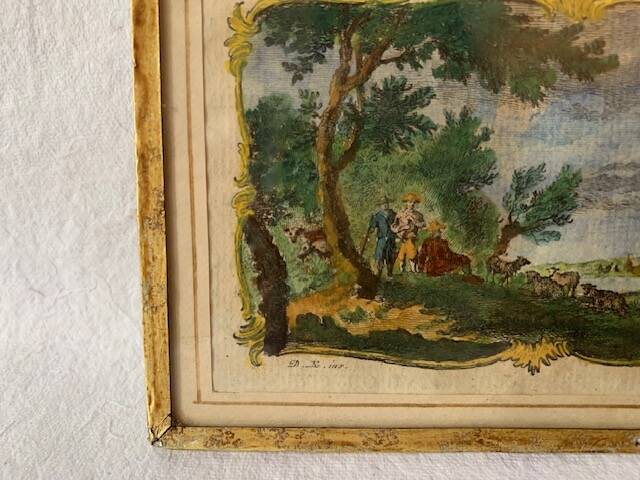 Miniature enhanced engraving, under glass, late 18th century painting, Netherlands