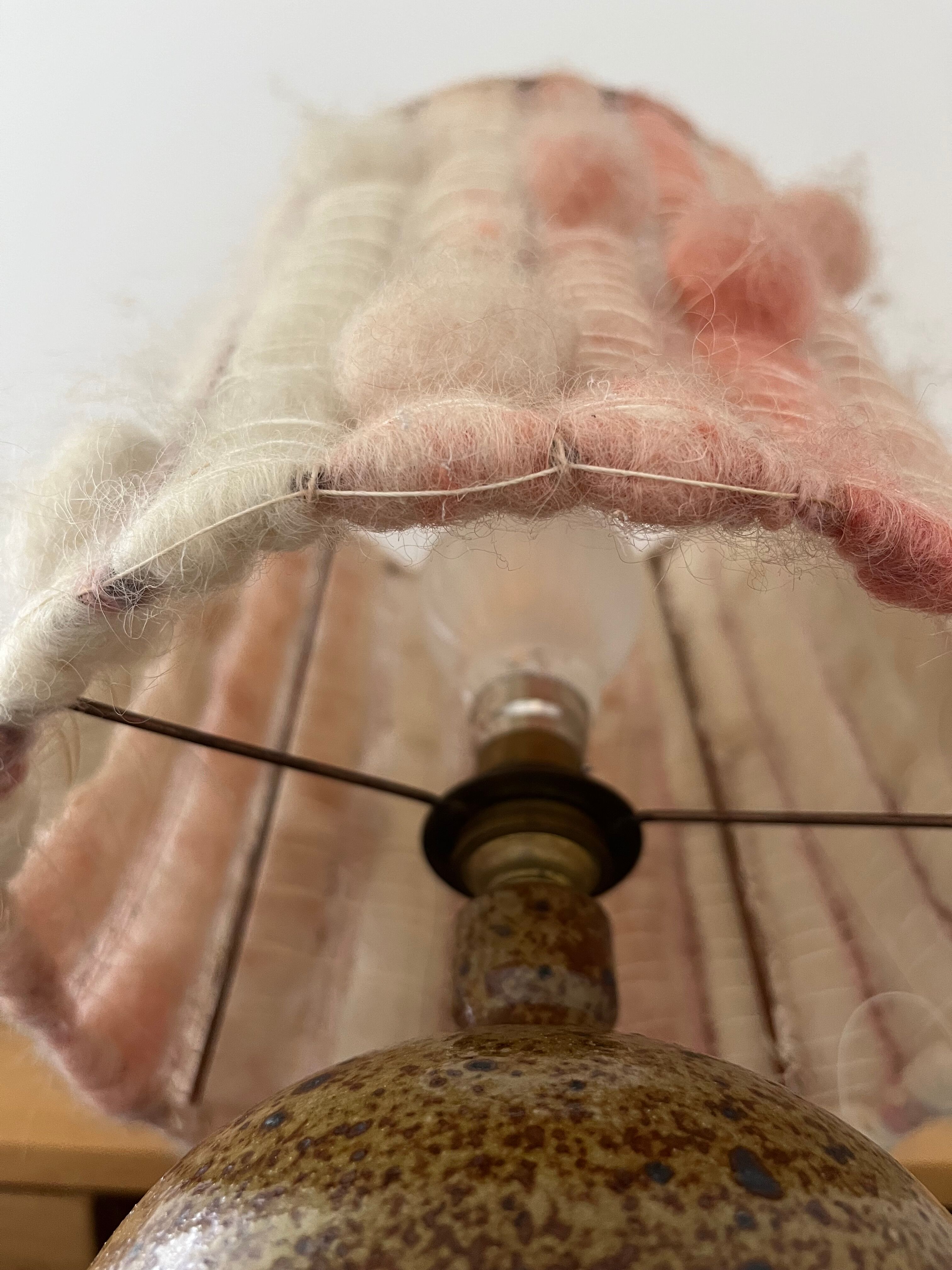 Stoneware lamp and lampshade in vintage wool