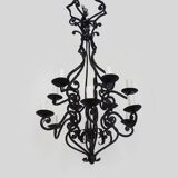 Large 12-light wrought iron hall or living room chandelier. 1960s-70s