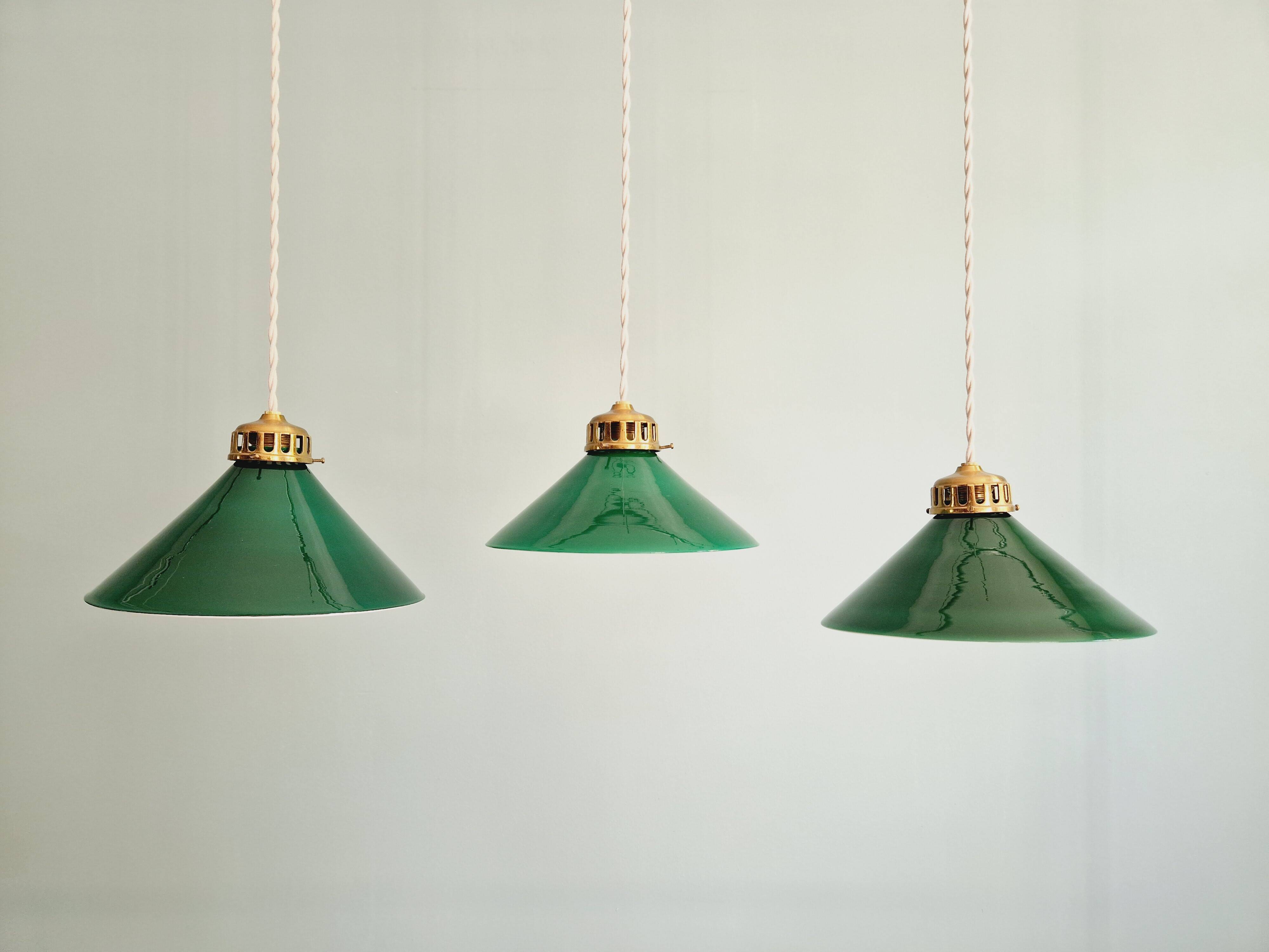Art Deco pendant light in conical green opaline, 1920s-30s