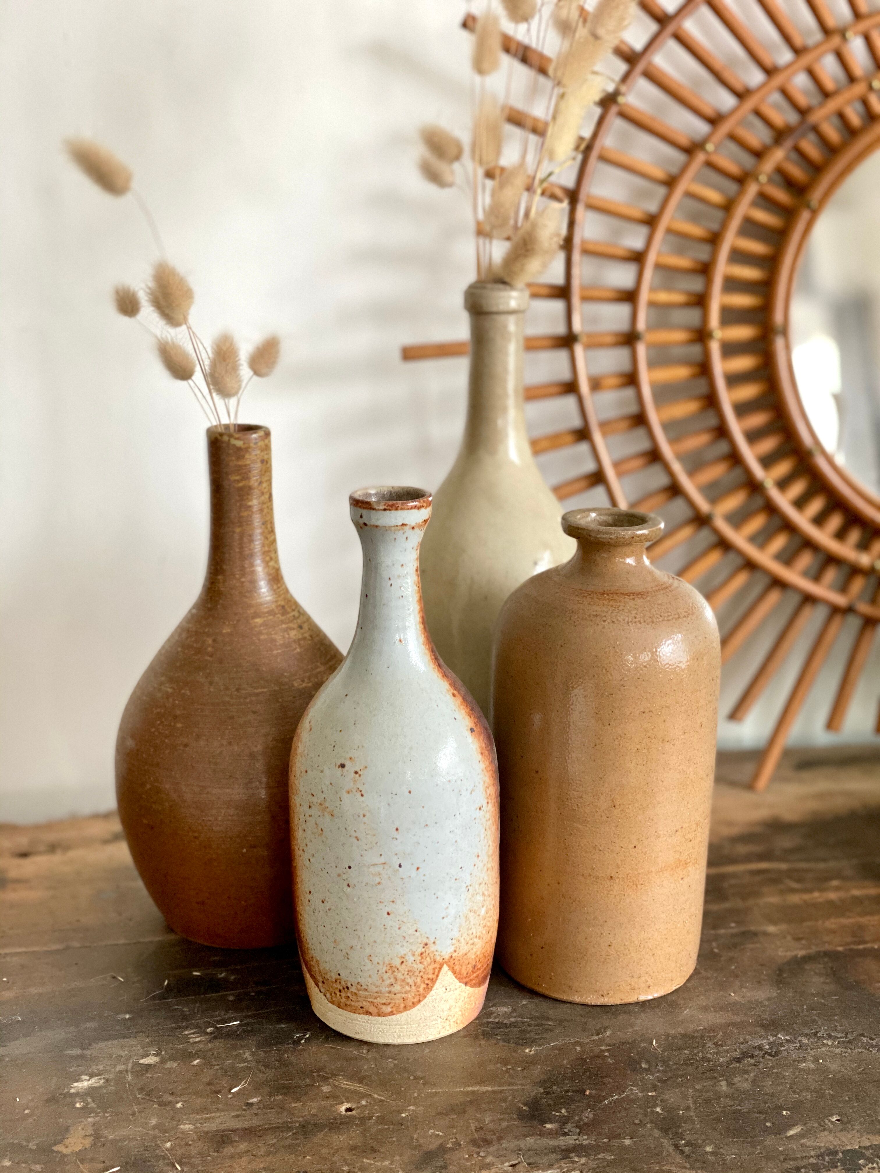 Lot de 4 bouteilles en grès vintage