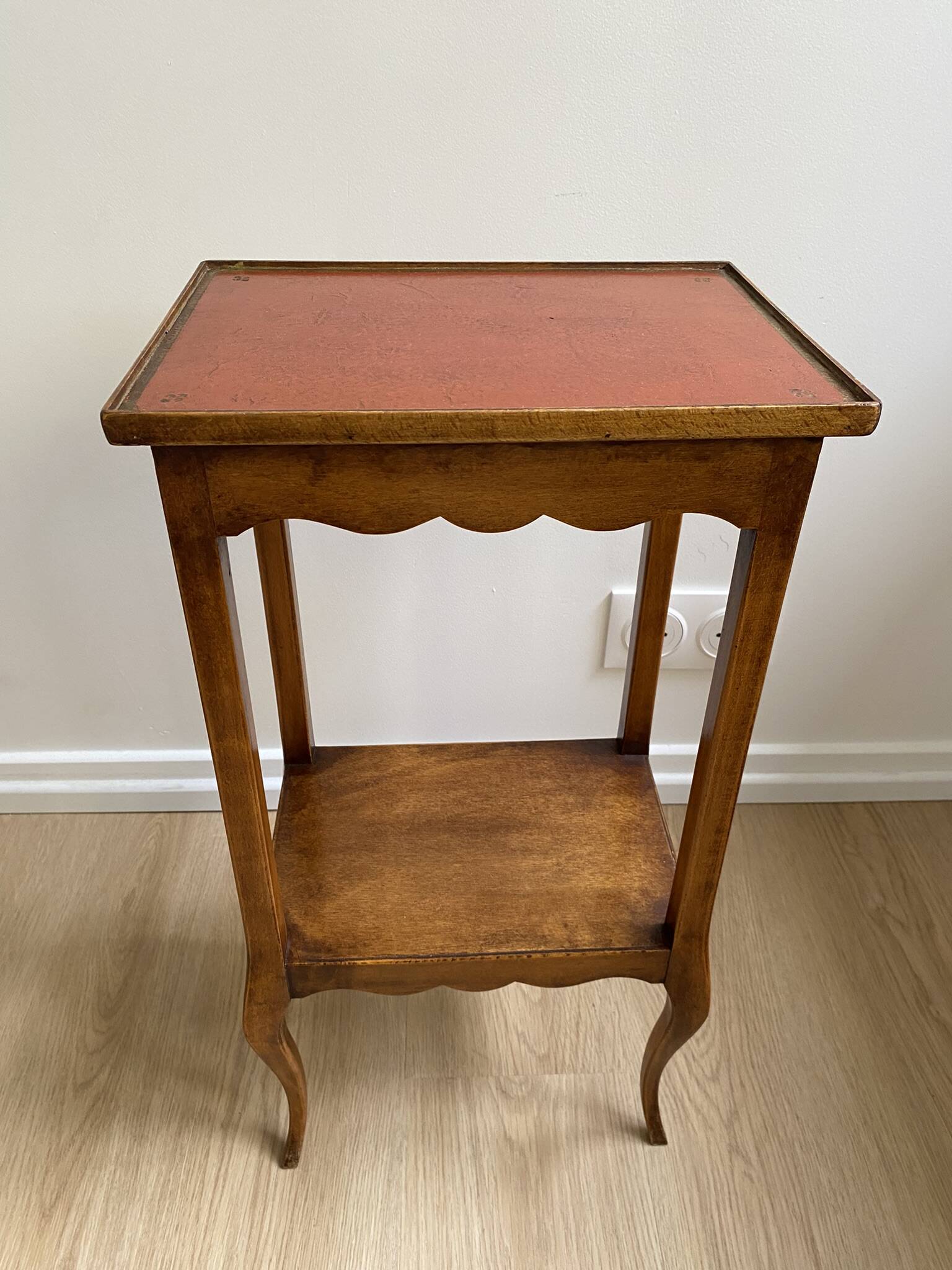 Small bedside table, nightstand, two-top ash plant stand with discreet drawer