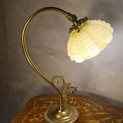 Bronze and brass lamp, opaline shade, 1950.