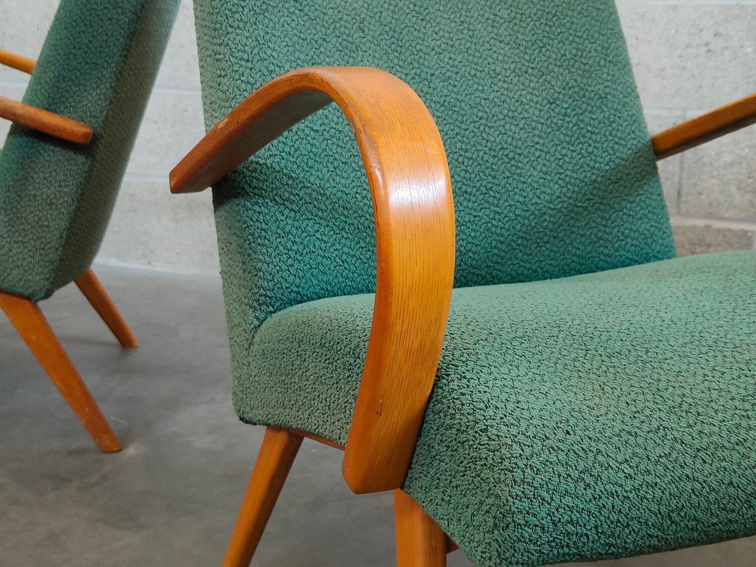 Pair of green armchairs by Jaroslav Smidek for TON