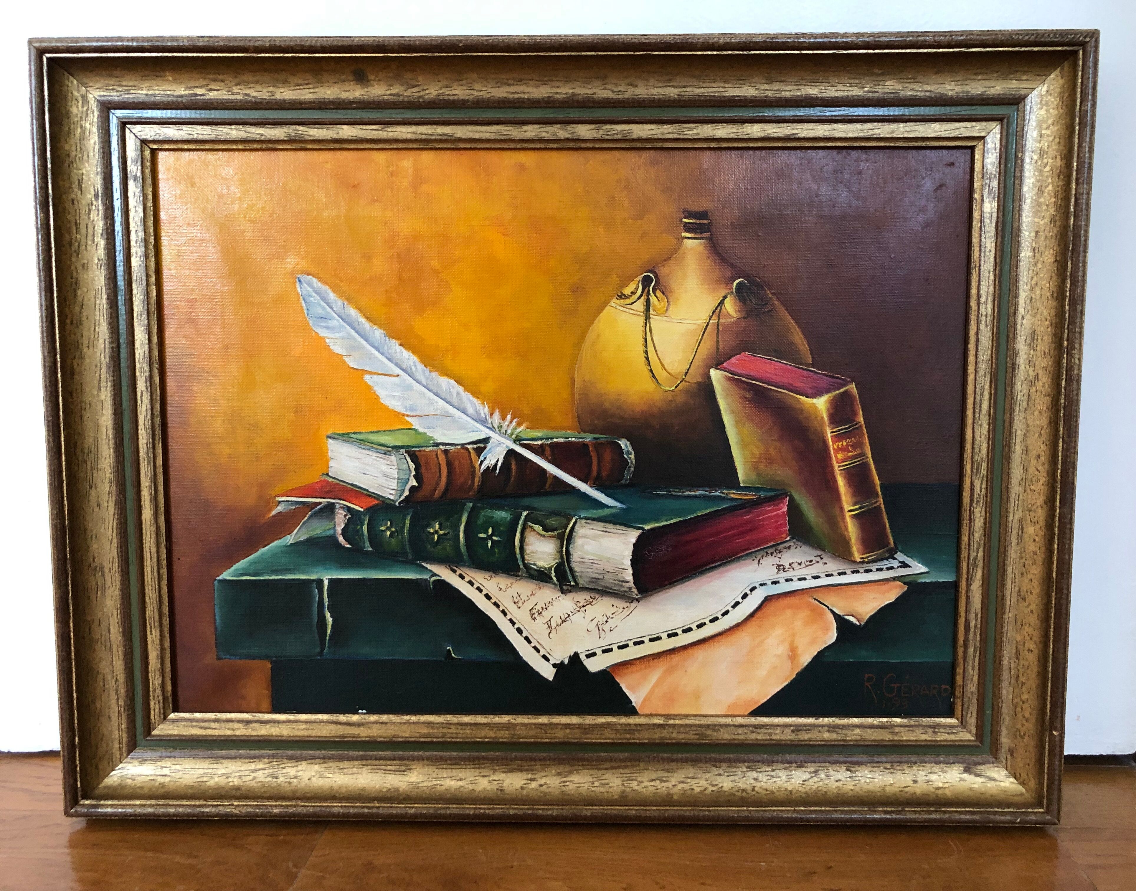 Oil on canvas Still life with books