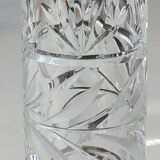 Tubular soliflore vase. In cut crystal. Decorated with frosted leafy motifs. Boho-Chic style. High 20 cm