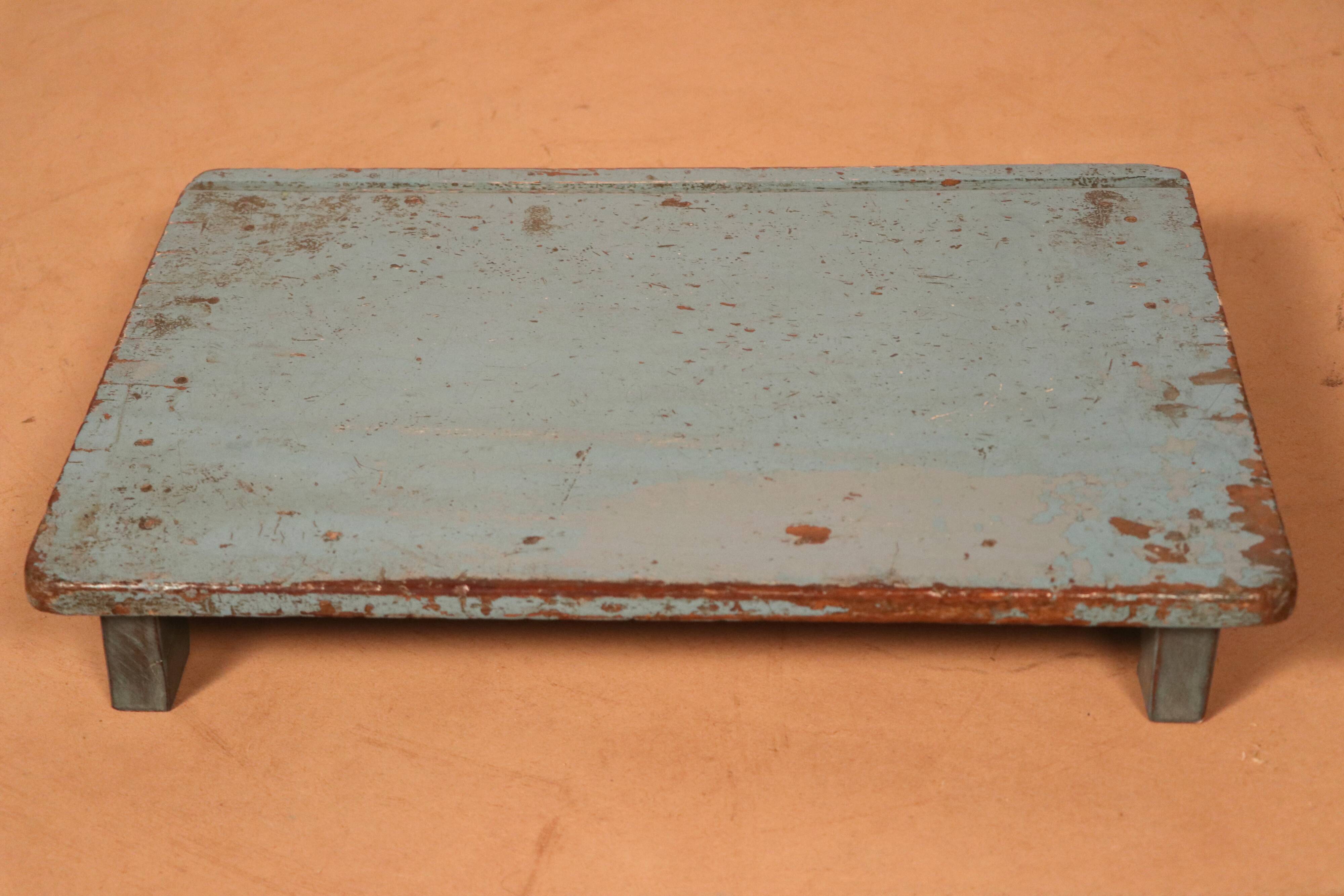 Old Burmese teak tea table original blue patina