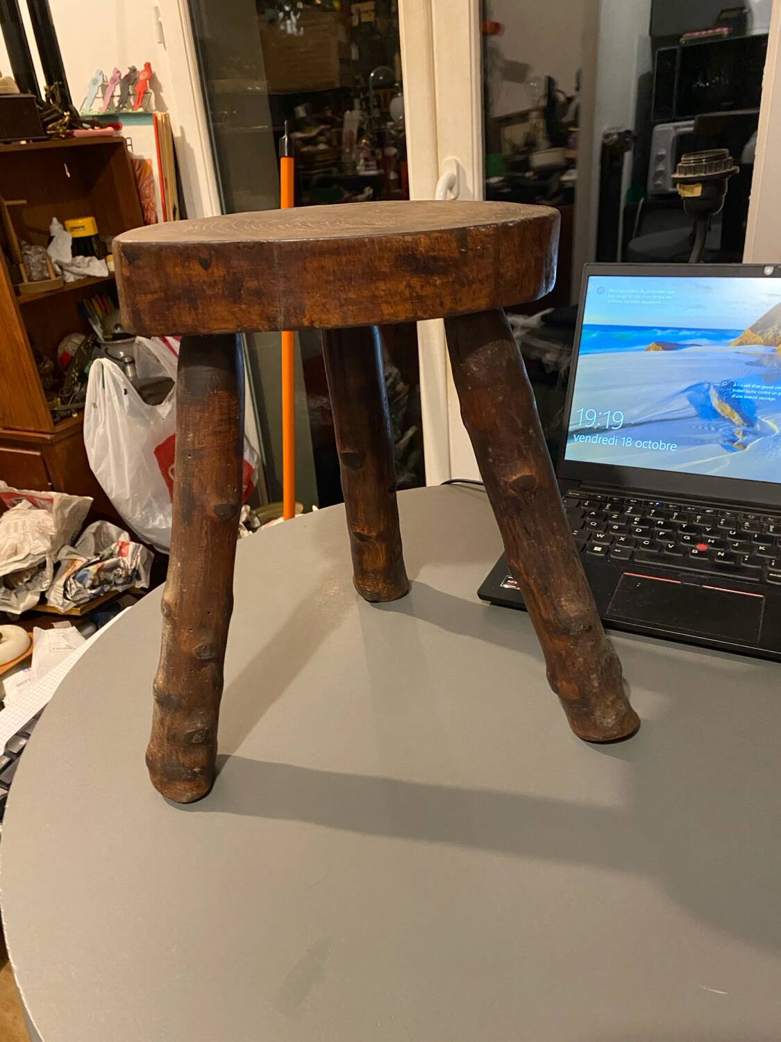 Small Vintage Tripod Plant Stool Brutalist Modernist Design Oak?