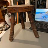 Small Vintage Tripod Plant Stool Brutalist Modernist Design Oak?