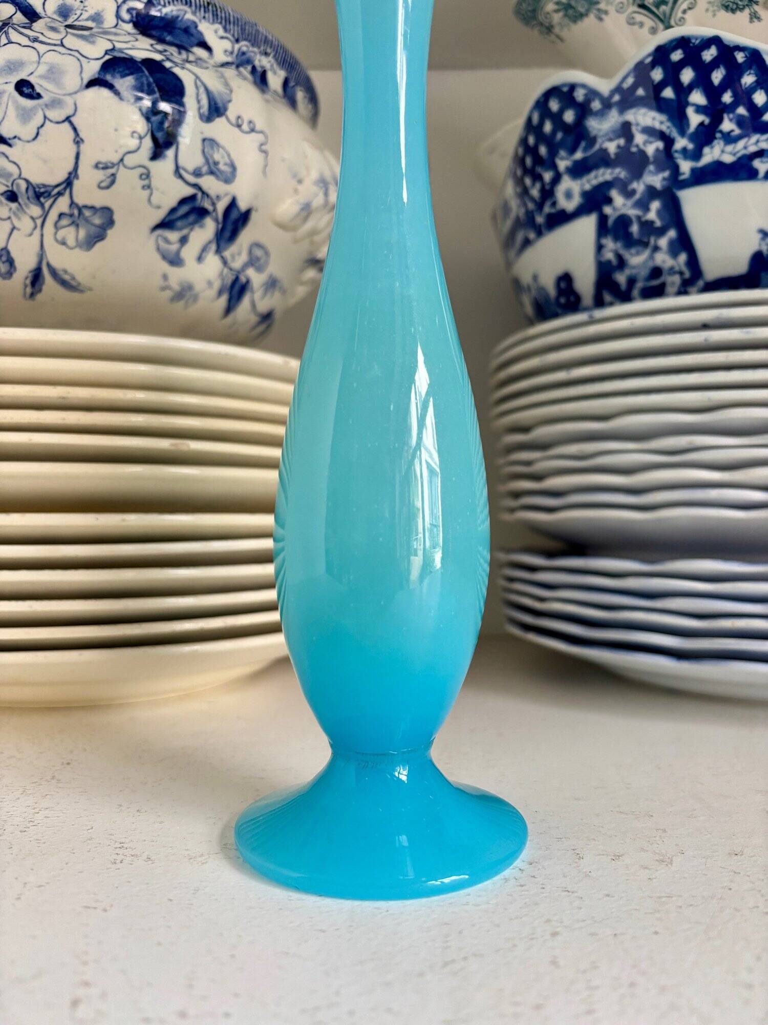 Vase, single flower vase in sky blue opaline