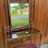 Coiffeuse vintage de style Art Déco français en laiton, années 1960, lot de 3